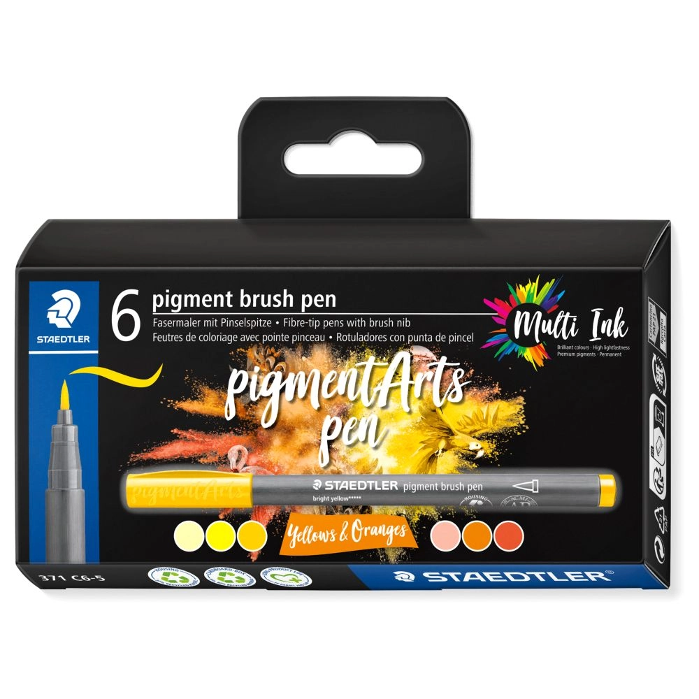 Staedtler Pigment Brush Pen - 6 piece(s) Yellows And Oranges