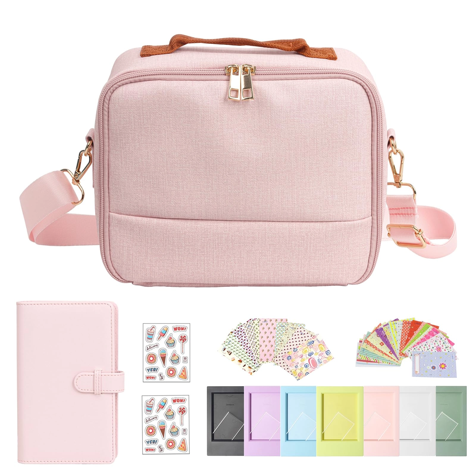 Case - Magic Pink + Adjustable strap + Photo album + Four-color filter + Frame sticker + Camera sticker + Selfie mirror