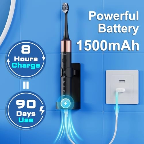 Portable Electric Soft Toothbrush - 90-Day battery life 10 Brush Heads 15 Modes