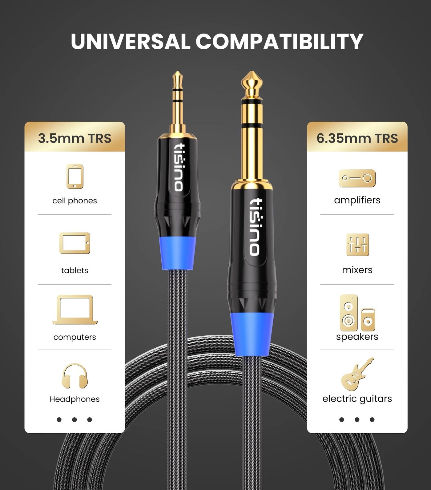 1/8 to 1/4 Stereo Cable - for Universal 6ft