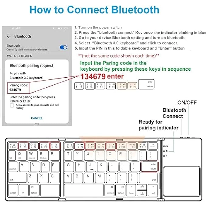 Foldable Bluetooth Keyboard - Wireless