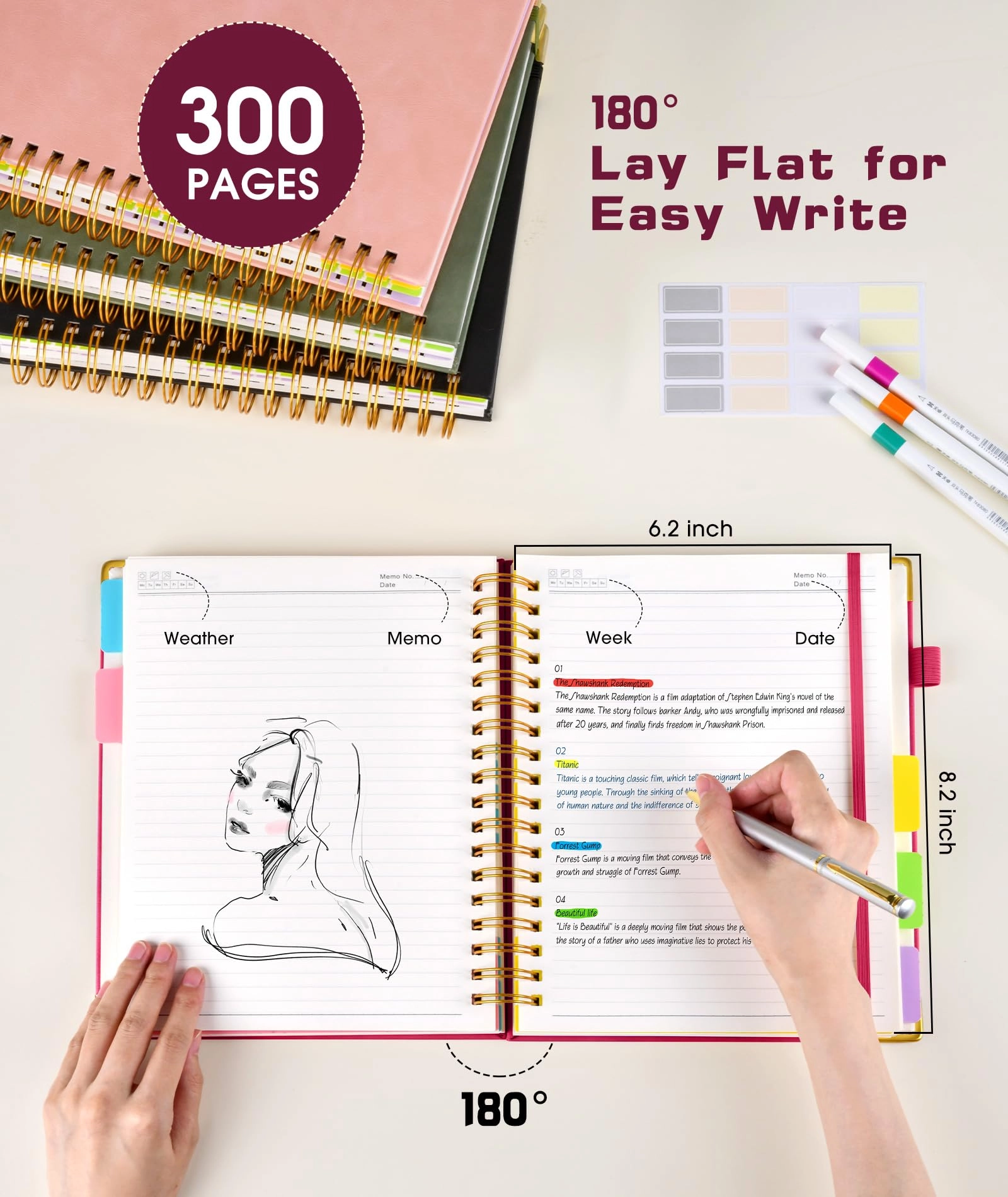 Hardcover Spiral Notebook A5 Spiral - Lined 300 Pages