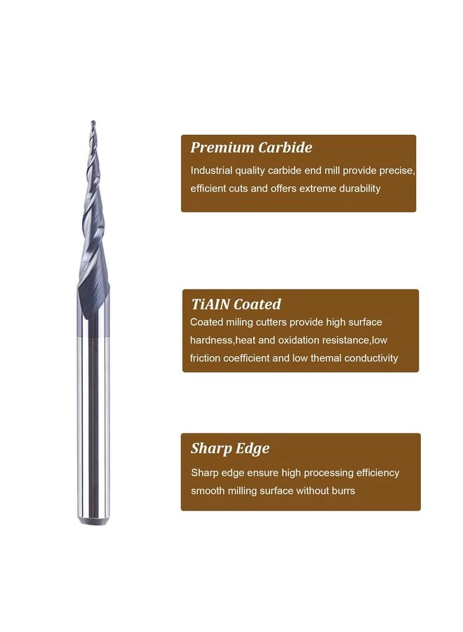 Tapered Ball Nose End Mill - 1.0MM 5PCS 4MM