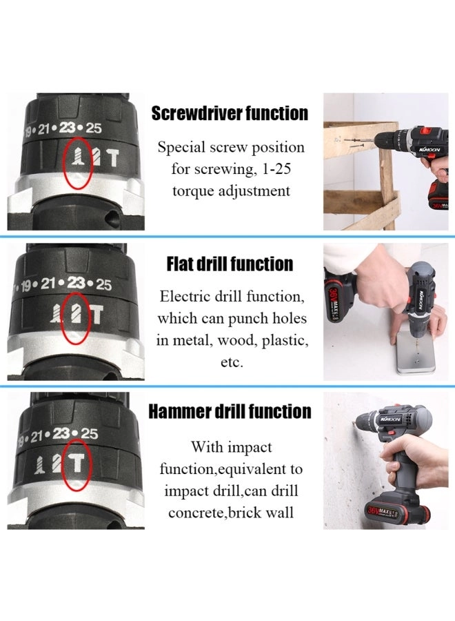 Multifunctional Electric Drill - 36V Black