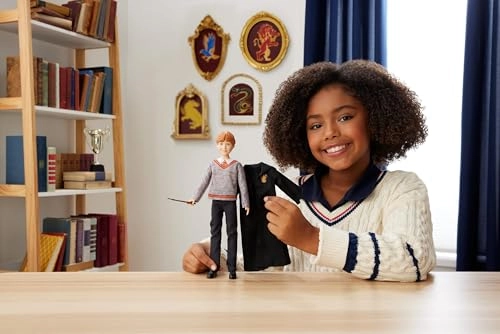 Ron Weasley Fashion Doll - Plastic Hogwarts Robe Wand Ages 6+