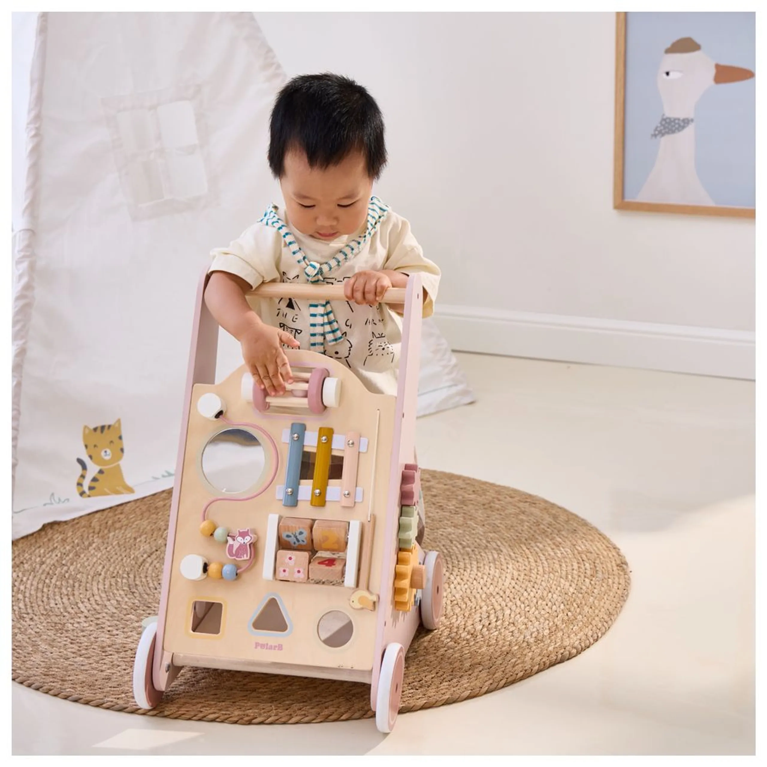 Wooden Baby Walker - 12 months+ Built-In Storage