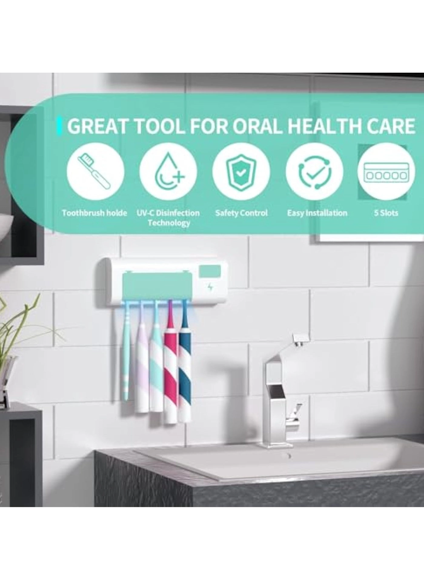 Toothbrush Holder - 5 Wall Mounted