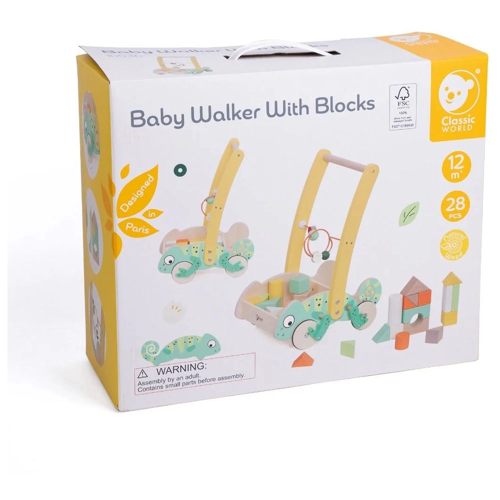 Baby Walker With Blocks - 28 Pc Set Chameleon