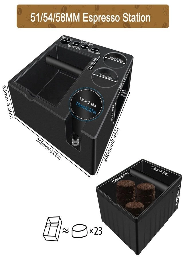 Knock box + Tamper station + Distributor + Portafilter + Puck screen accessories