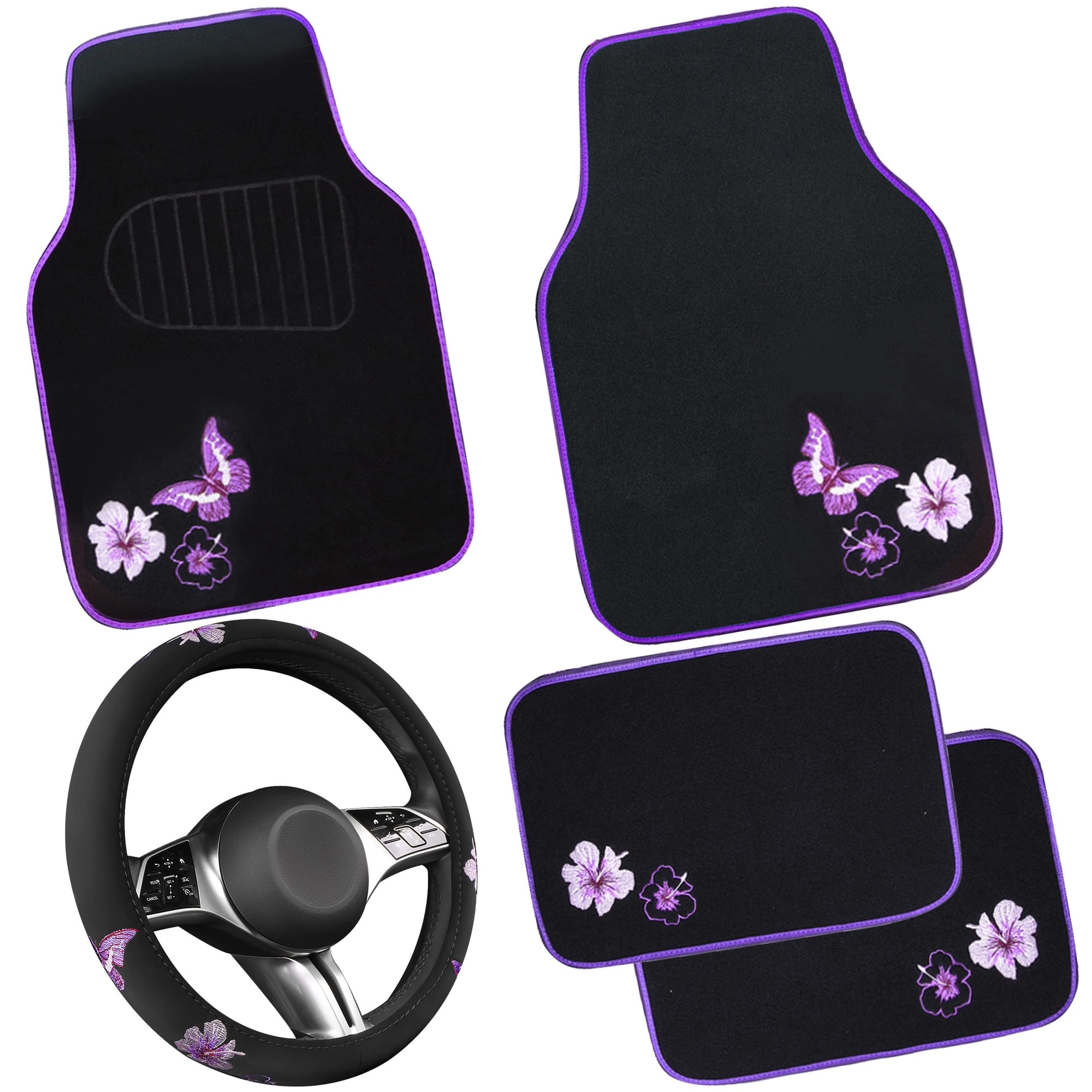 Embroidery Butterfly and Flower Car Floor Mats