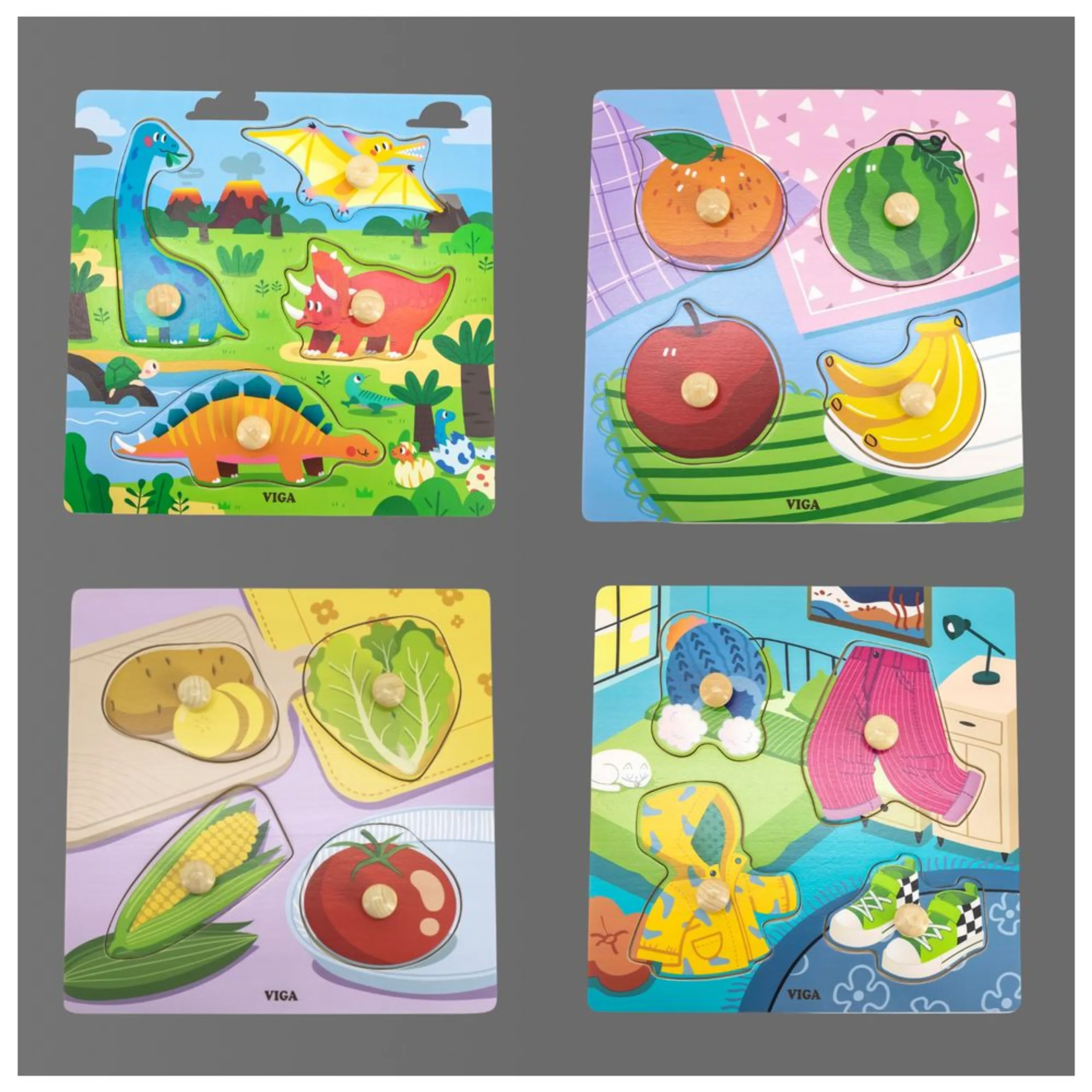 Wooden Knob Puzzle Dinosaurs - 3 +