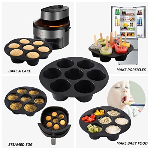 cake baking barrel + pizza pan + air fryer liners + silicone mat + cupcake pan + skewer rack + skewers + toast rack + metal holder + oil brush + plate gripper + silicone molds + silicone gloves - Stainless steel + silicone 12pcs/set