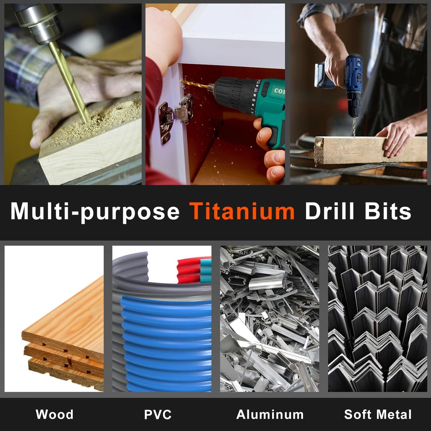 Titanium Twist Drill Bit Set - Titanium 16 Pcs 1/16"-1/4"