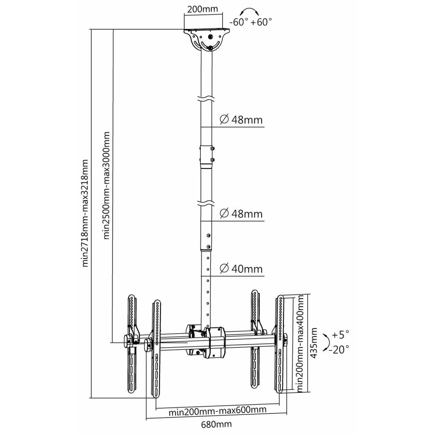 Skill Tech back to back Ceiling mount - 90 kilogram 42-75 inch