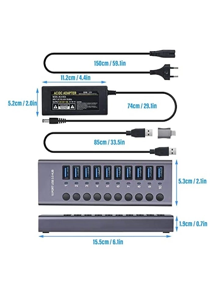 USB 3.0 Hub - 10 Port 60W