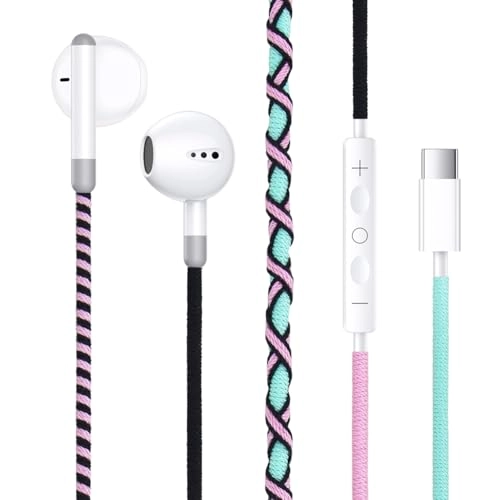 Fabric Cord Braided USB C Headphones Wired Earbud