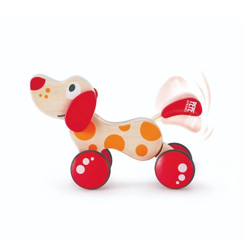 Hape Walk A Long Puppy - Wooden Pull Toy Red