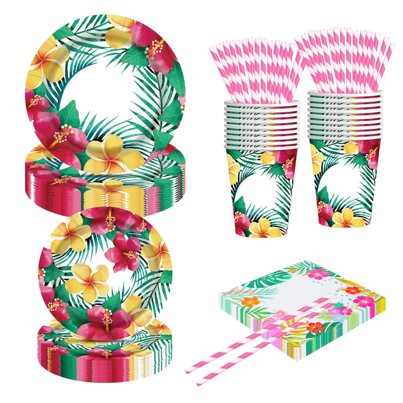 Hawaiian Tropical Flowers Tableware Set - Summer Party