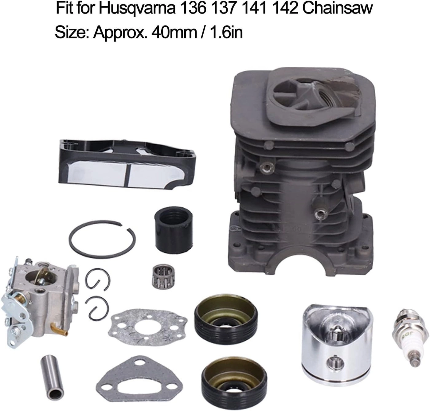 Cylinder + Piston + Carburetor + Air Filter - 40mm Fit for Husqvarna 136 137 141 142 Chainsaw
