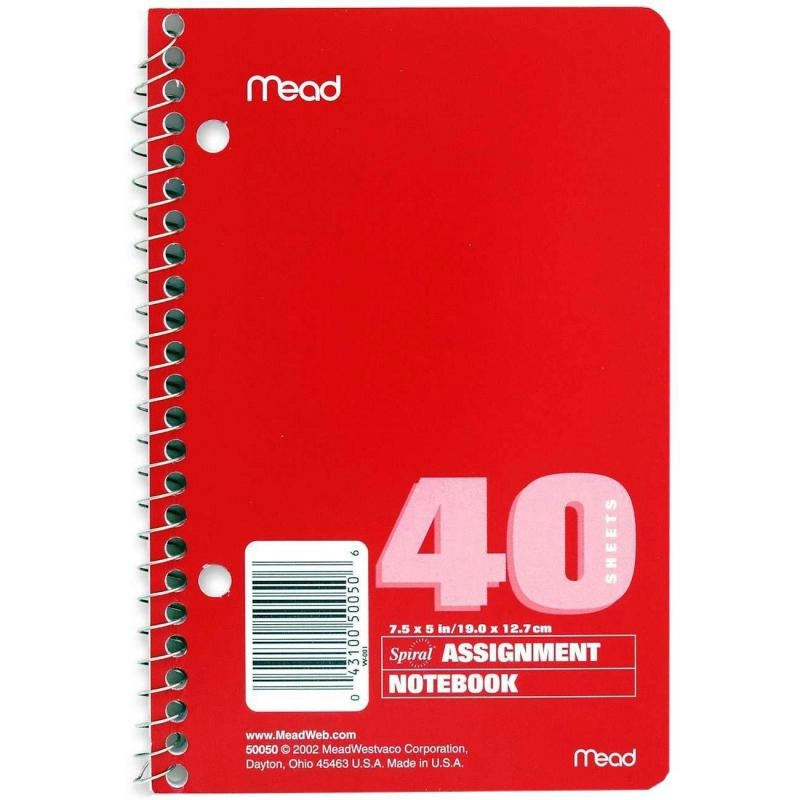 Assignment Notebook 5 X 7.5 in Spiral - Lined 40 Sheets