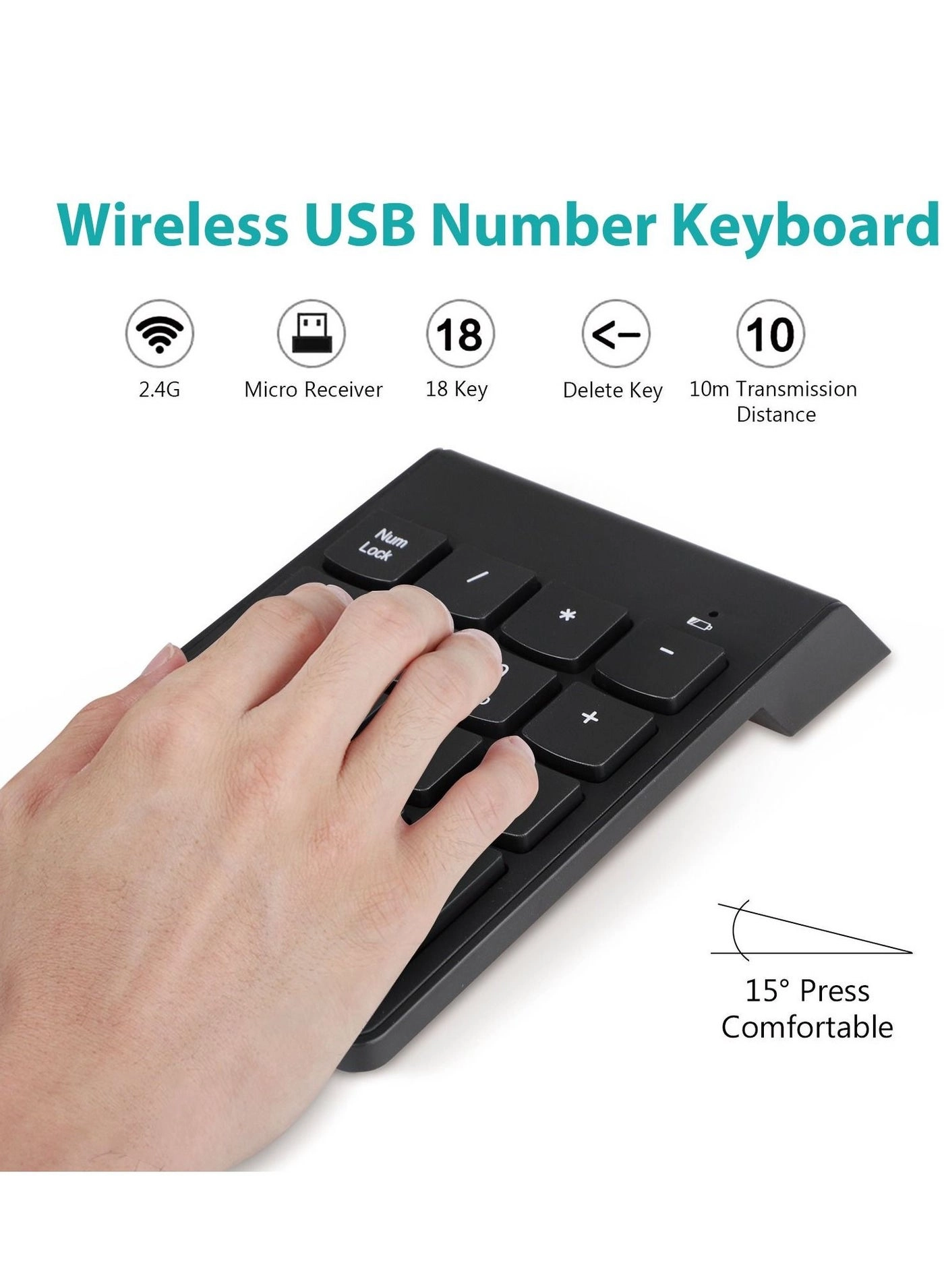 Mini Wireless Numeric Keypad - 18-Key 2.4GHz