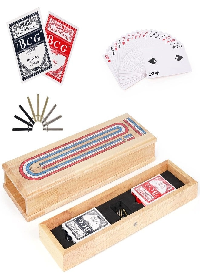 Kvintes Cribbage Board - Wooden 3-Track with Storage Drawer & Metal Pegs
