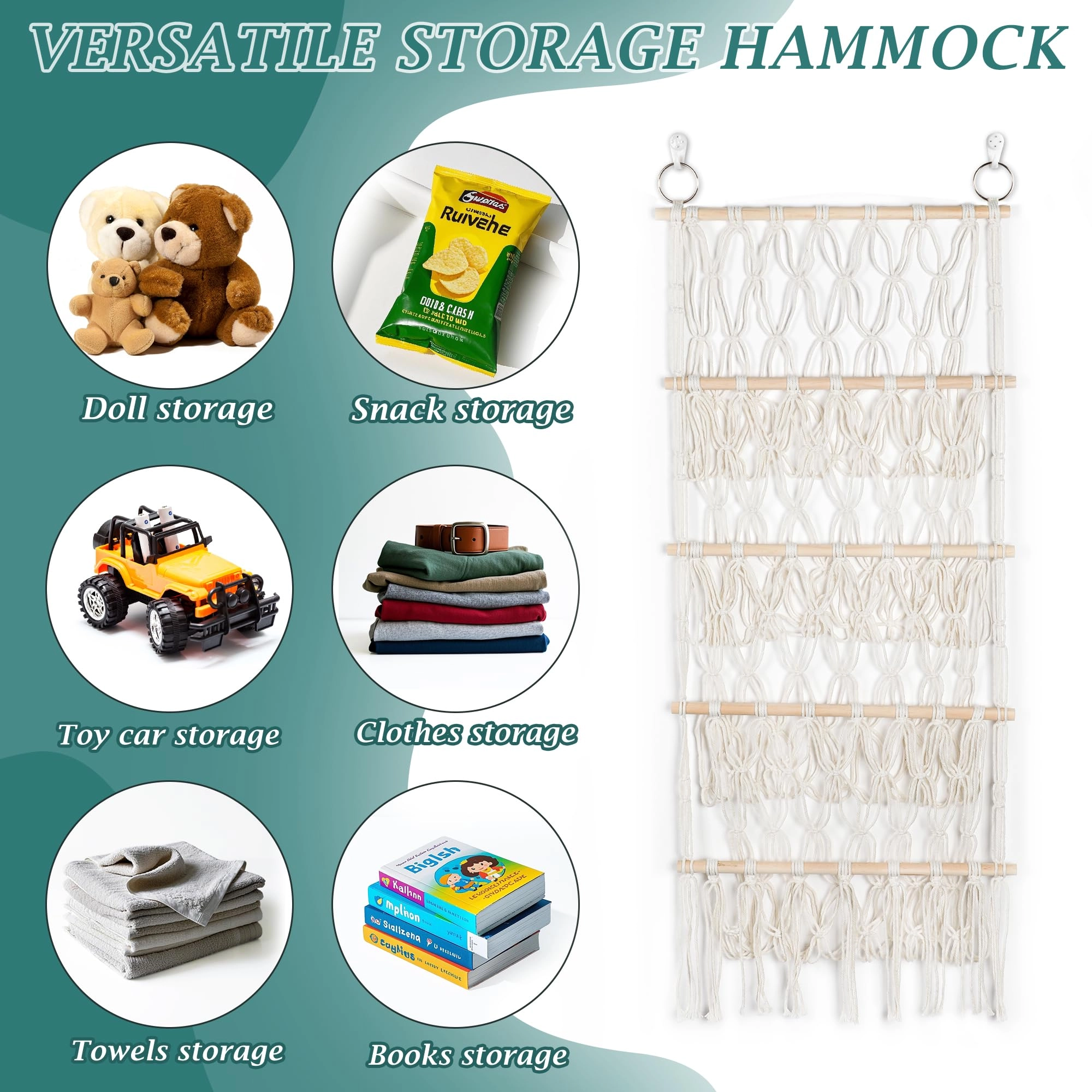 Stuffed Animal Storage Hammock - 42cm Gray Boho Macrame