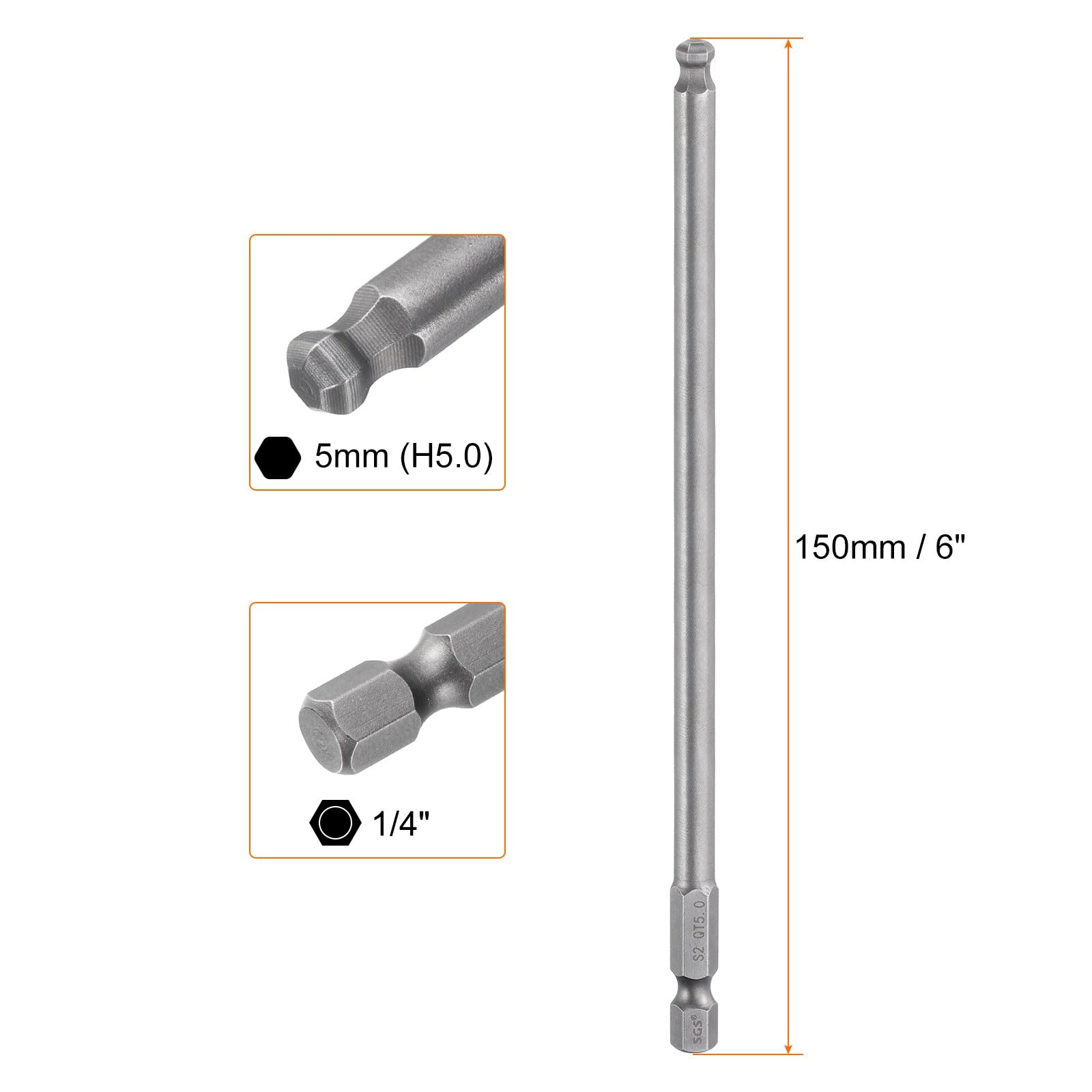 Ball End Hex Screwdriver Bit - 4pcs 150mm