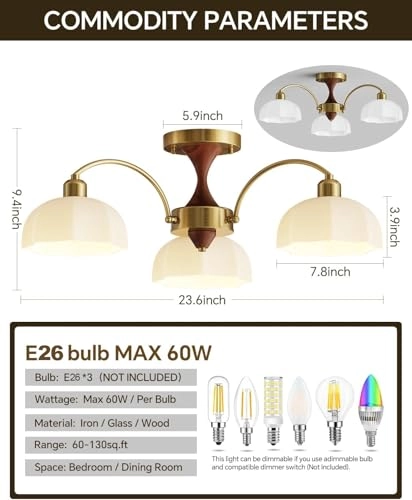 Milk Glass Chandelier - 3- Light Black