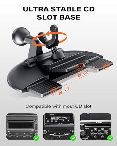 CD Slot Mount - 360° Rotation Tool-Free Installation Compatible with 7-11 Inch Portable Car Play Screens