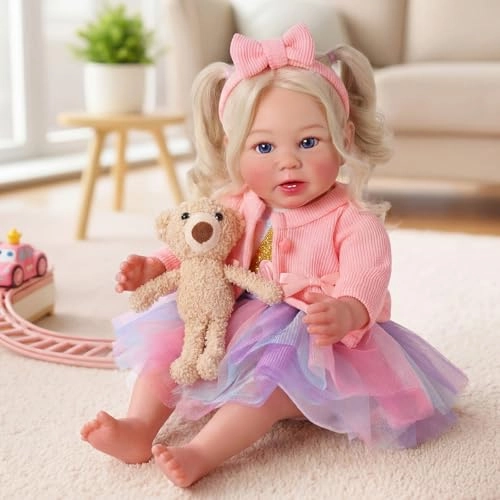 Reborn Baby Doll - 17 Inch Vinyl Long Grey Hair Ages 3+