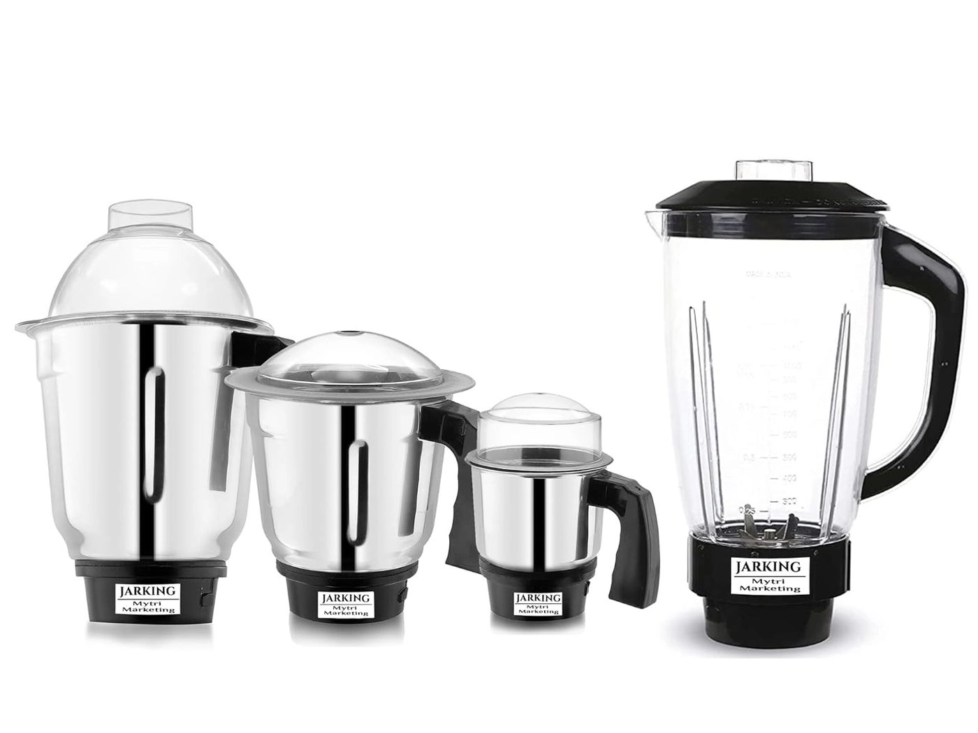 Jarking Dry Liquid and Chutney for Mixer Grinder Set of 3 Stainless Steel Mixer Jars - 1000 ml 700 ml 350 ml