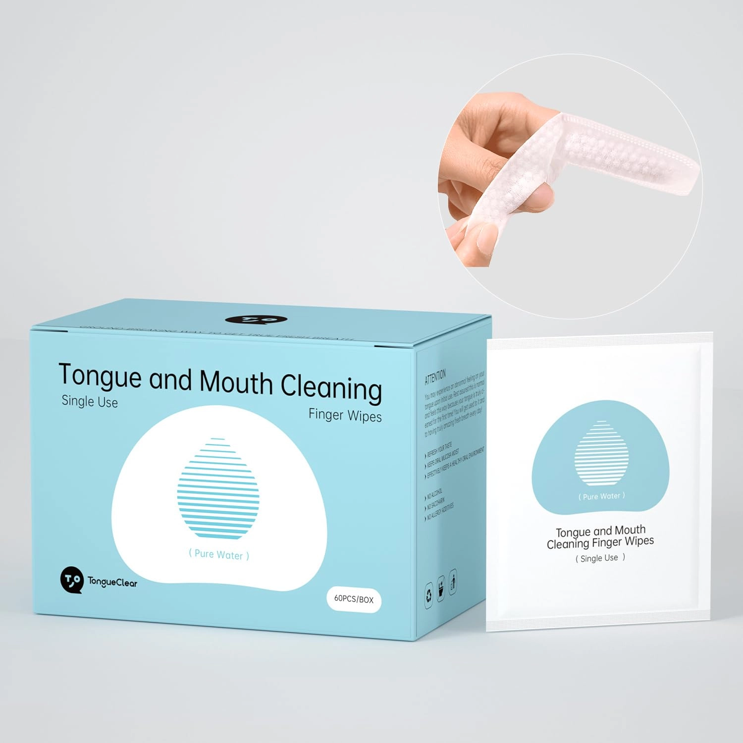 tongueclear Disposable Finger Toothbrush - 60-Piece Pack