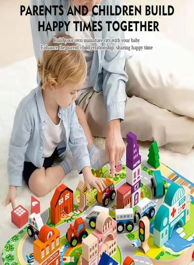 Wooden City Blocks - Buildings Vehicles Trees