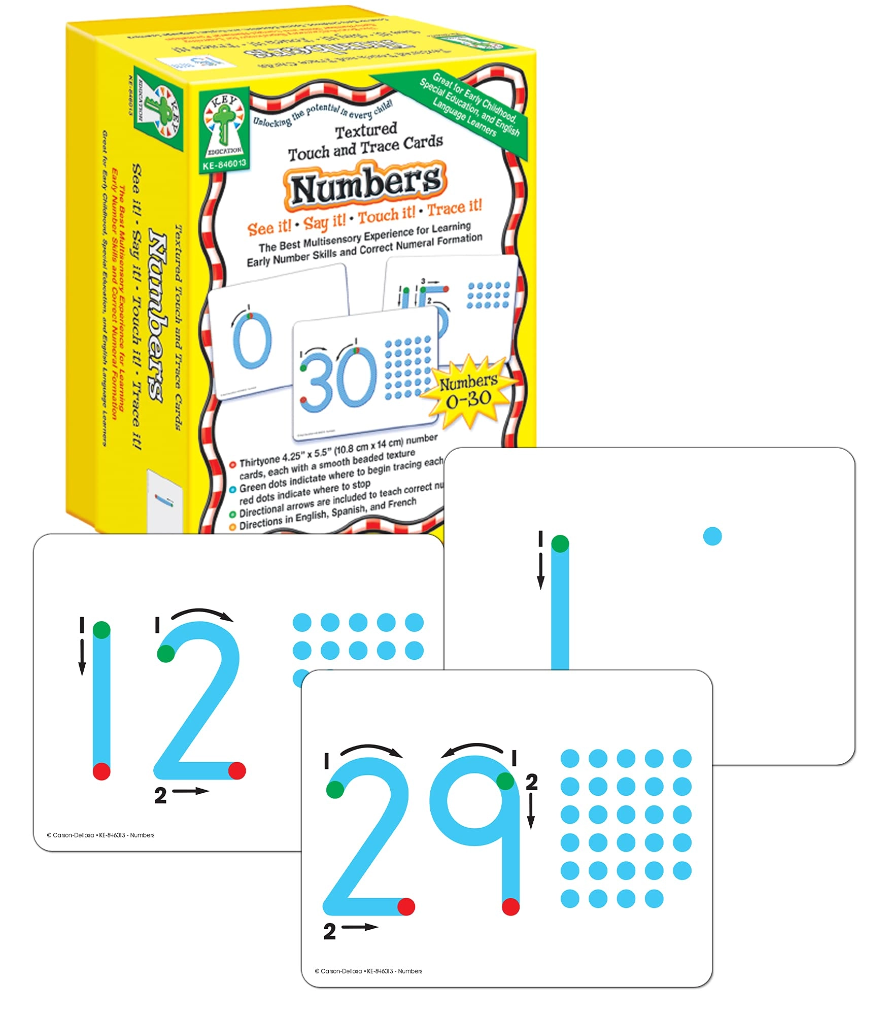 Key Education Textured Touch and Trace Number Cards - 3+ 31 pieces