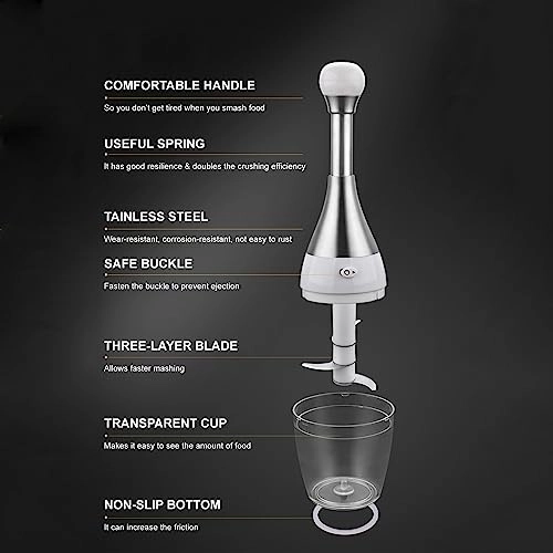 Hand Food Chopper - 304 Stainless Steel Silver & White