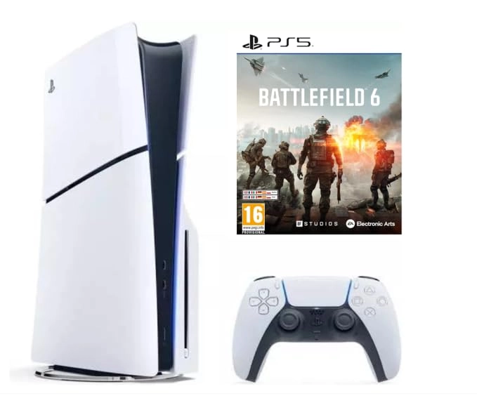 SIE PlayStation 5 Slim Disc - International Version + Dualsense Controller - White + Battlefield 6