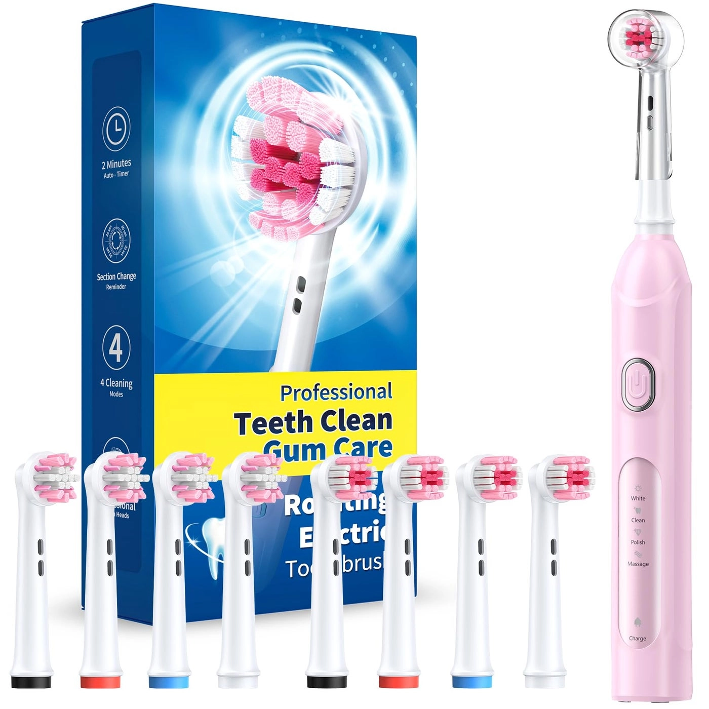 Rotating Electric Toothbrush - 8 Brush Heads 4 Modes 25-Day Battery Life