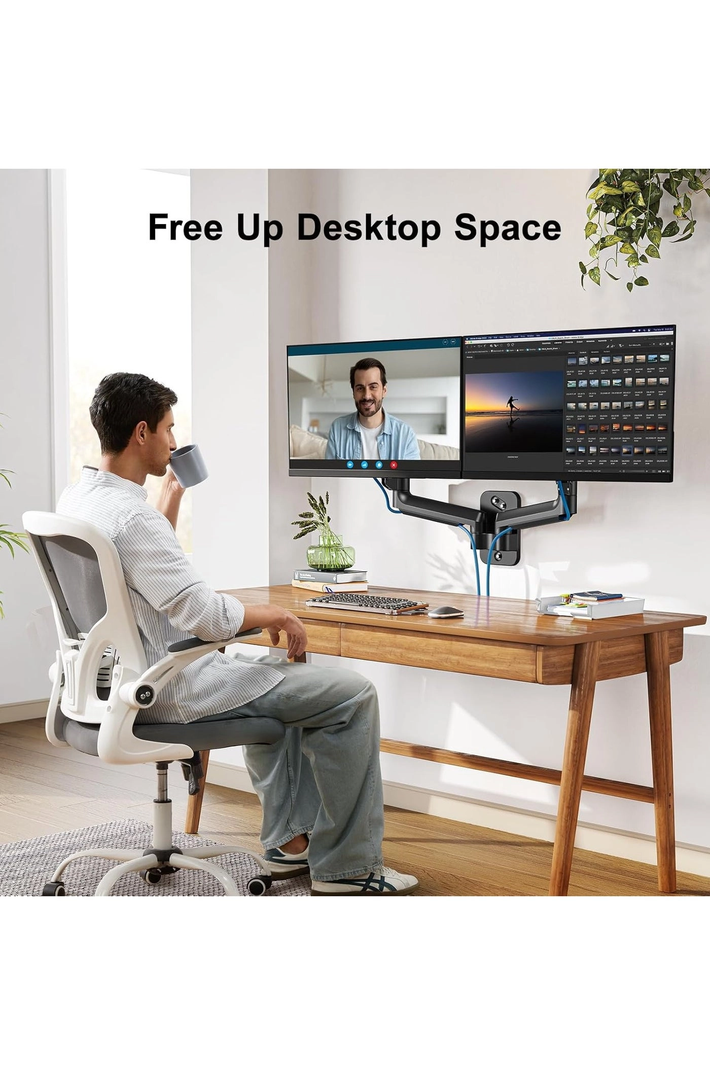 Dual Monitor Wall Mount - 2 arms 27 inch 100x100mm