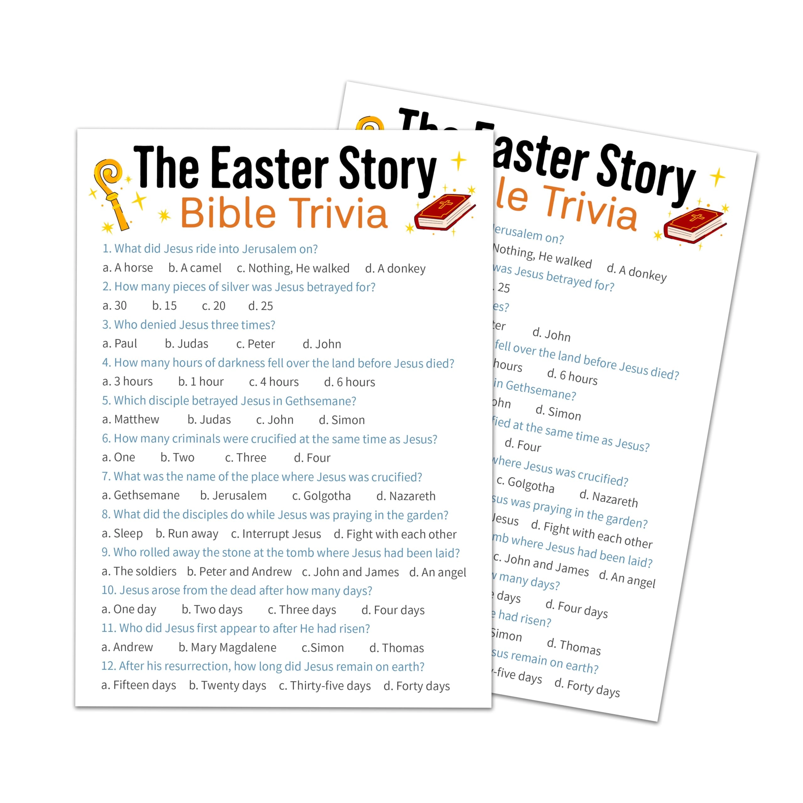 Easter Game Cards - 16 years and up 20 game cards & 1 answer card