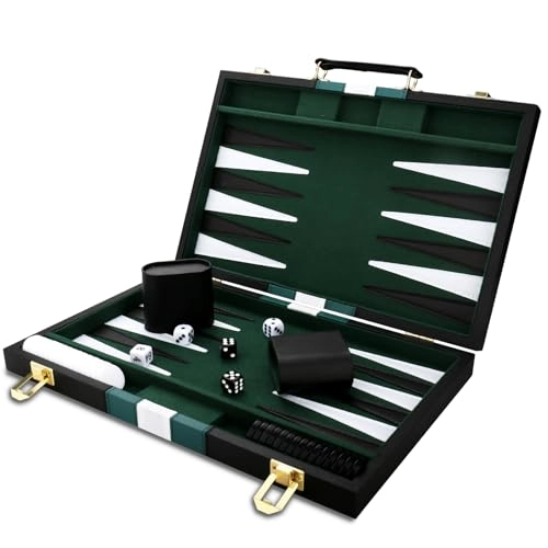 Backgammon Set - 18in Black Leather