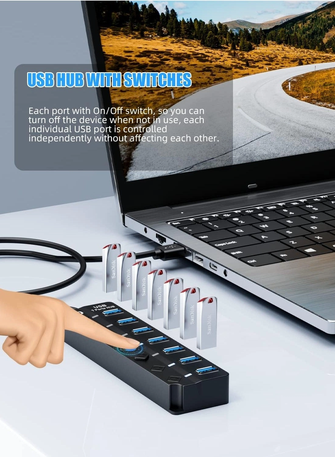 USB Data Hub Splitter - 7-Port USB 3.0