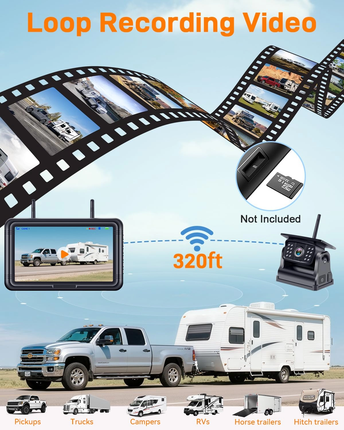 Solar Wireless Backup Camera - Night Vision Wireless 1080P