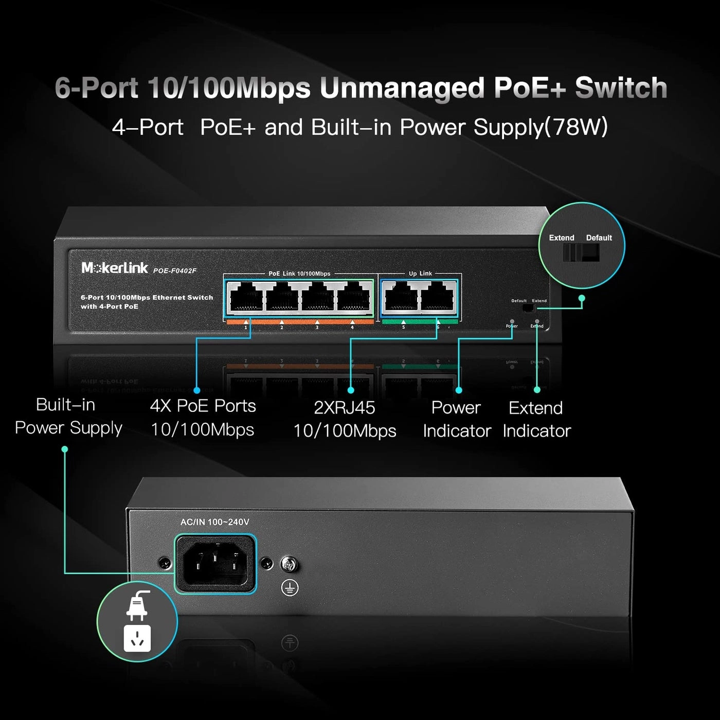 4 PoE + 2 FE 6-Ports