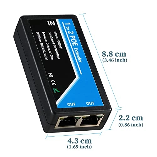 POE Extender - DC 48-57V 15.4 Watts Max 2 RJ45 port IEEE 802.3af/at 10/100Mbps 30 Watts Max