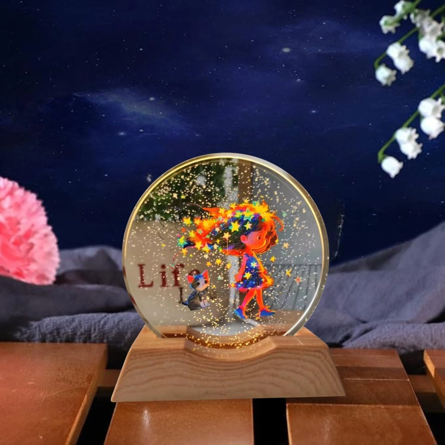 3D Acrylic LED Night Light - Dream Girl Warm White