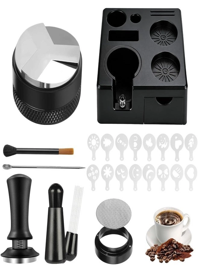 LITURTOO Knock Box + Espresso Tool Kit + Espresso Tamping Station + Distributor + Stirrer + Dosing Funnel + Needle Distributor + Puck Screen + Cleaning Brush + Latte Art Pen
