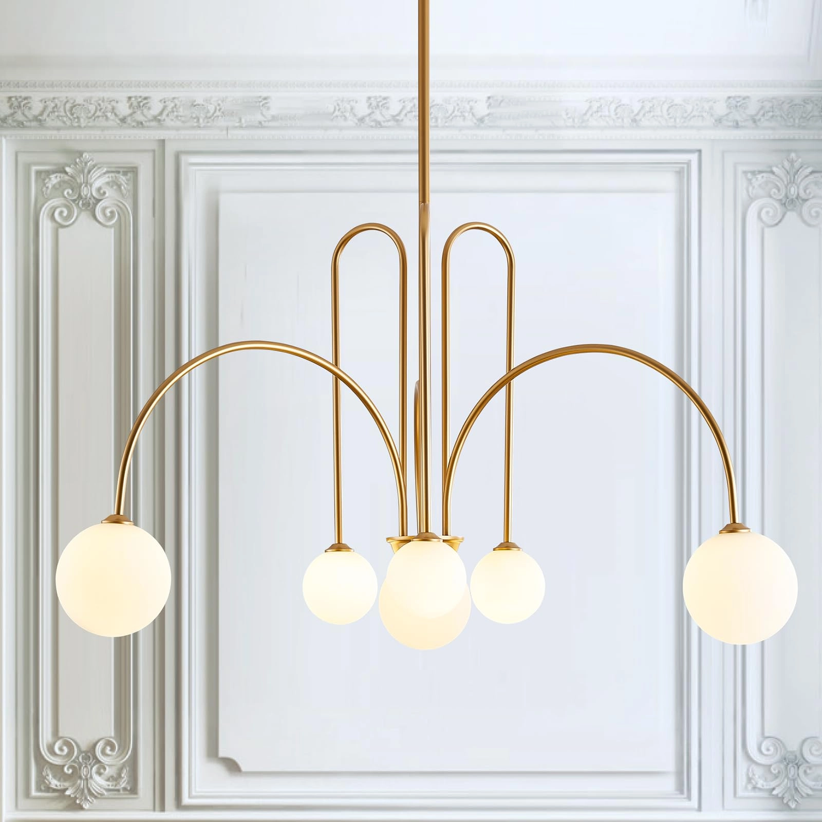 CATINER Sputnik Chandelier - 6 Lights Milk White Glass
