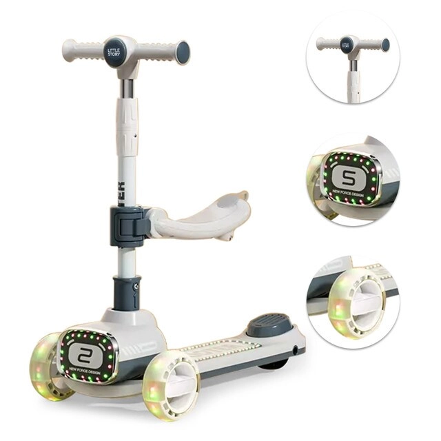 Multifunctional Kids Kick Scooter – 125mm LED Foldable