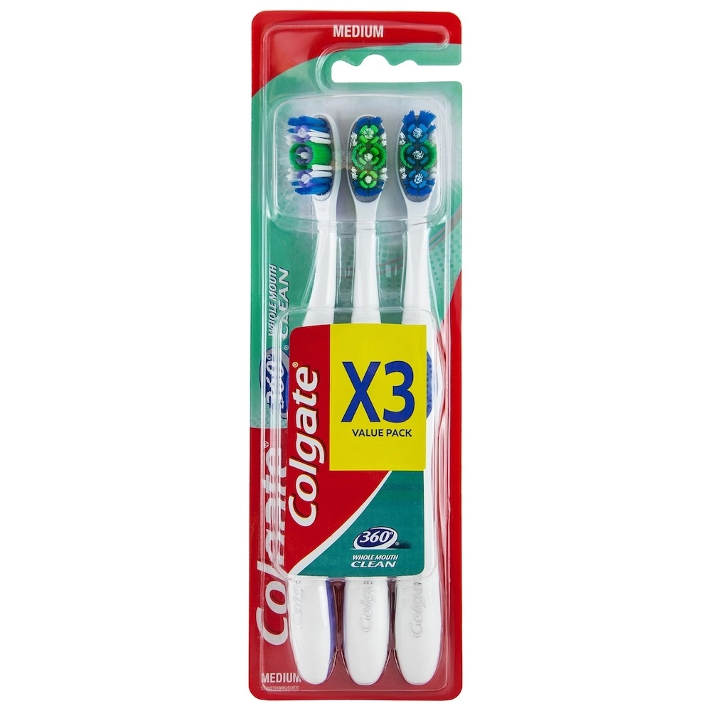 Colgate 360 Whole Mouth Clean Toothbrush - Medium 3-Piece Pack Multicolor